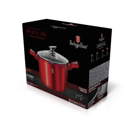 Berlinger Haus Tészta és rizs főző edény fedővel, 24 cm, Metallic Line Burgundy Edition