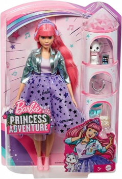 Barbie: Hercegnő kaland - Rózsaszín hajú molett baba kiscicával