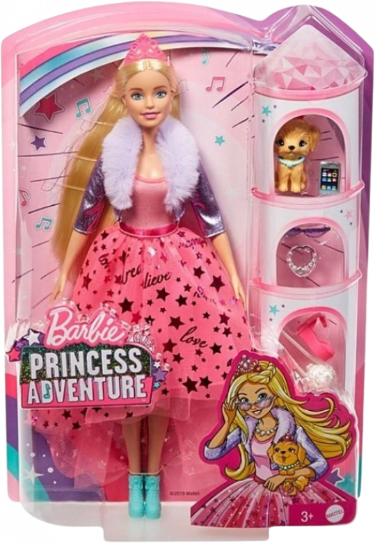 Barbie: Hercegnő kaland - Szőke hajú baba kiskutyával