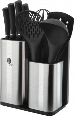 Berlinger Haus 12 részes kés-és konyhai eszköz készlet állvánnyal és vágódeszkával, fekete-ezüst