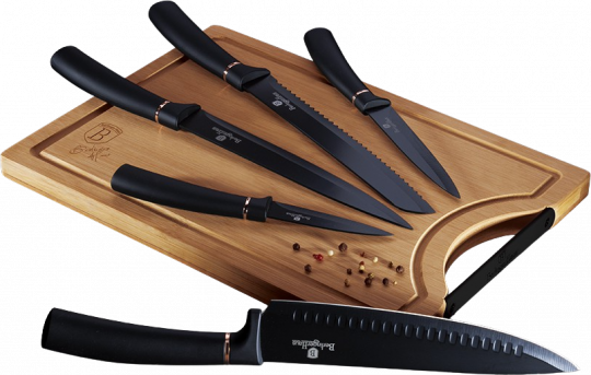 Berlinger Haus 6 részes késkészlet bambusz vágódeszkával, rose gold-fekete